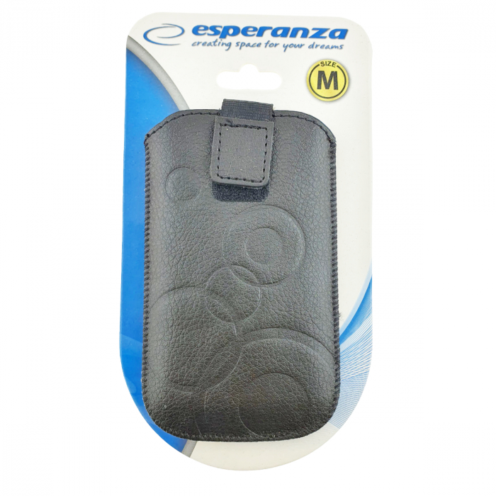 Husa universala tip saculet, din piele ecologica, Esperanza 90506, dimensiune M, 125 x 75 x 15mm, neagra [5]