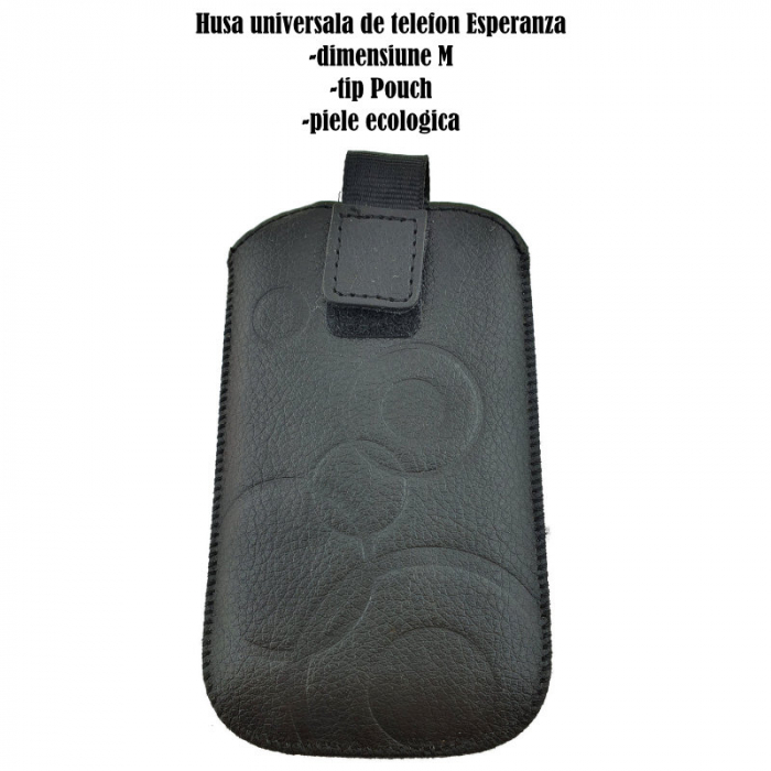 Husa universala tip saculet, din piele ecologica, Esperanza 90506, dimensiune M, 125 x 75 x 15mm, neagra [6]