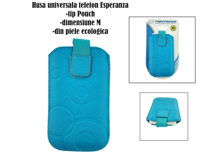 Husa universala tip saculet, din piele ecologica, Esperanza 90662, dimensiune M, 125 x 75 x 15mm, albastra deschis [6]