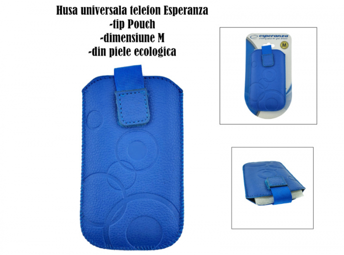 Husa universala tip saculet, din piele ecologica, Esperanza 90662, dimensiune M, 125 x 75 x 15mm, albastra inchis [6]