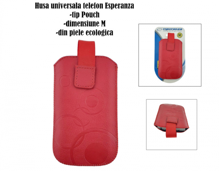 Husa universala tip saculet, din piele ecologica, Esperanza 90662, dimensiune M, 125 x 75 x 15mm, rosie [6]