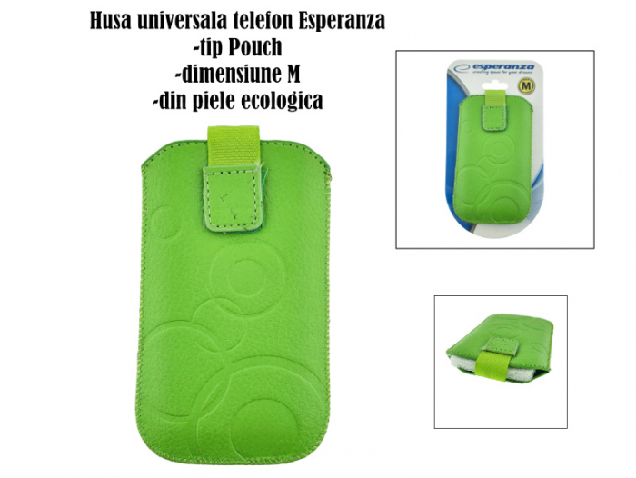 Husa universala tip saculet, din piele ecologica, Esperanza 90662, dimensiune M, 125 x 75 x 15mm, verde [6]