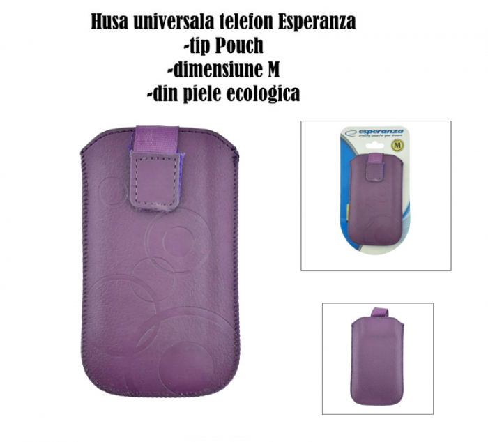 Husa universala tip saculet, din piele ecologica, Esperanza 90662, dimensiune M, 125 x 75 x 15mm, violeta [5]