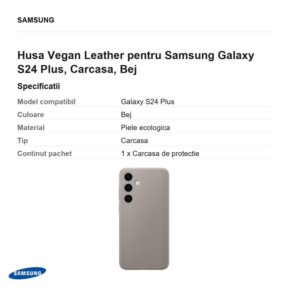 Husa Vegan Leather pentru Samsung Galaxy S24 Plus, Carcasa, Bej [3]