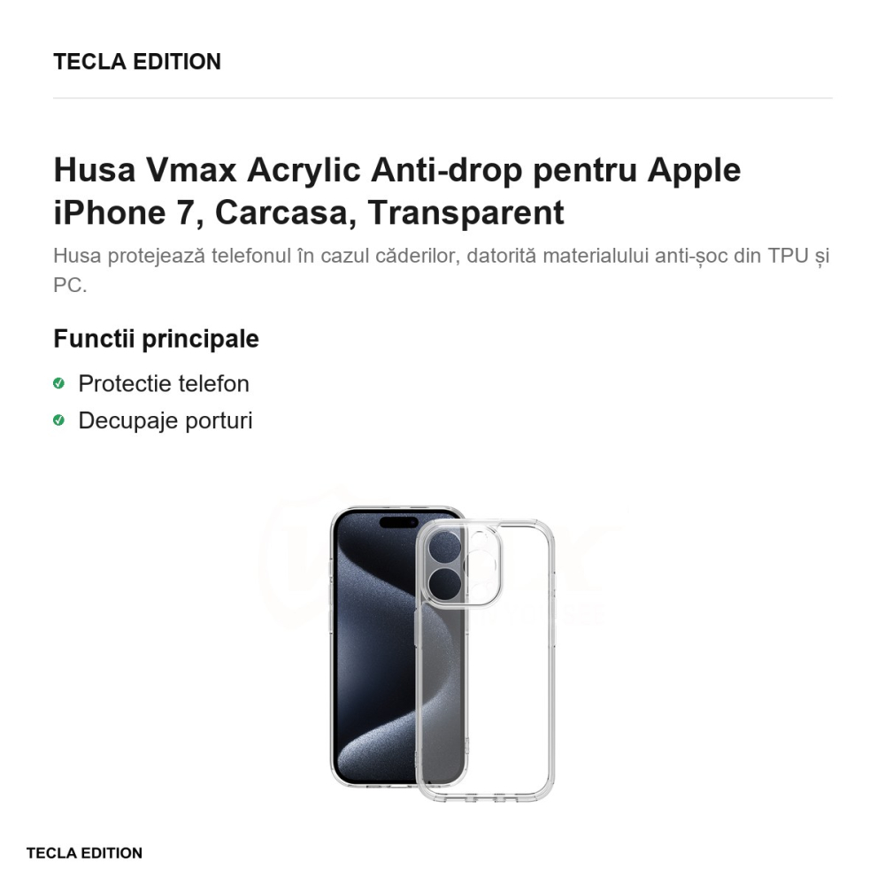 Husa Vmax Acrylic Anti-drop pentru Apple iPhone 7, Carcasa, Transparent [2]