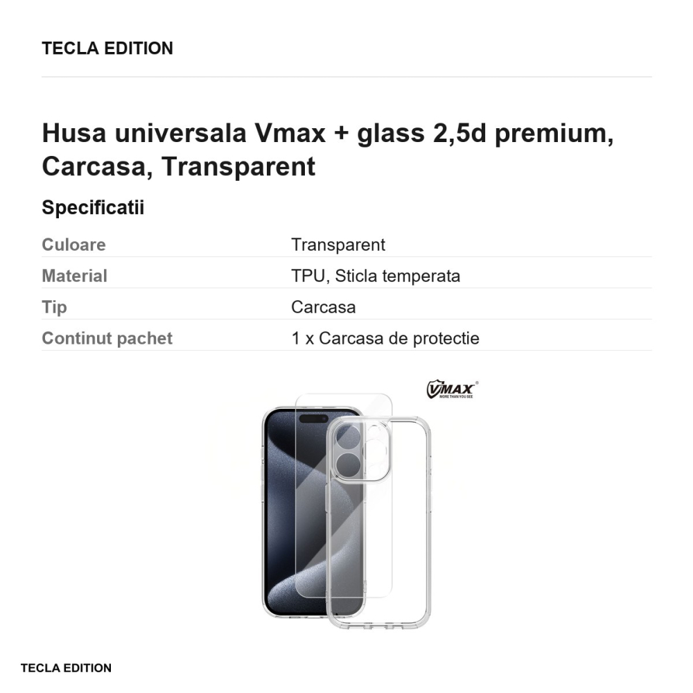 Husa Vmax + glass 2,5d premium pentru Samsung Galaxy A24 4G, Carcasa, Transparent [3]