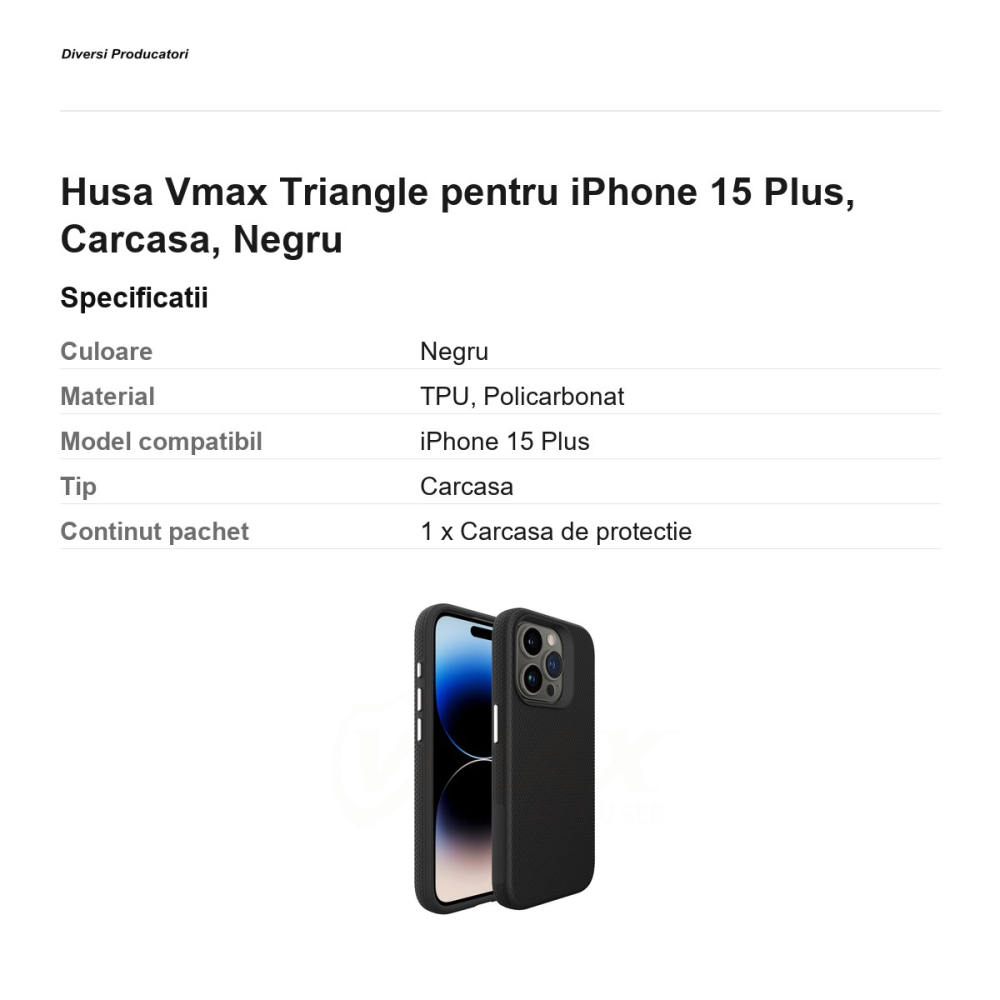 Husa Vmax Triangle pentru iPhone 15 Plus, Carcasa, Negru [3]