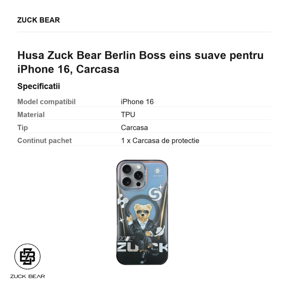Husa Zuck Bear Berlin Boss eins suave pentru iPhone 16, Carcasa [3]