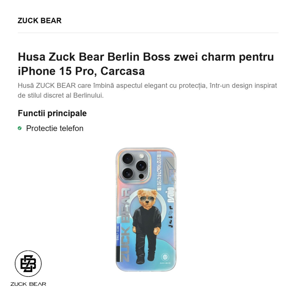 Husa Zuck Bear Berlin Boss zwei charm pentru iPhone 15 Pro, Carcasa [2]