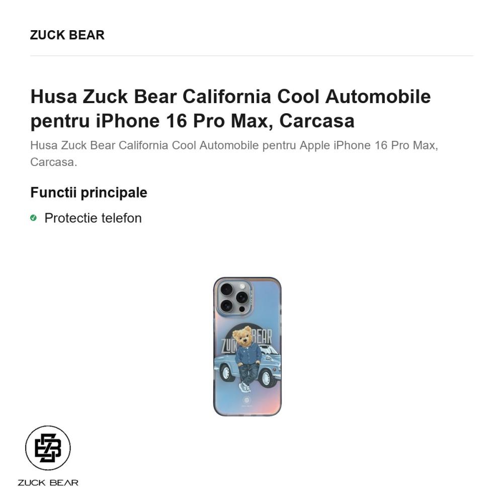 Husa Zuck Bear California Cool Automobile pentru iPhone 16 Pro Max, Carcasa [2]