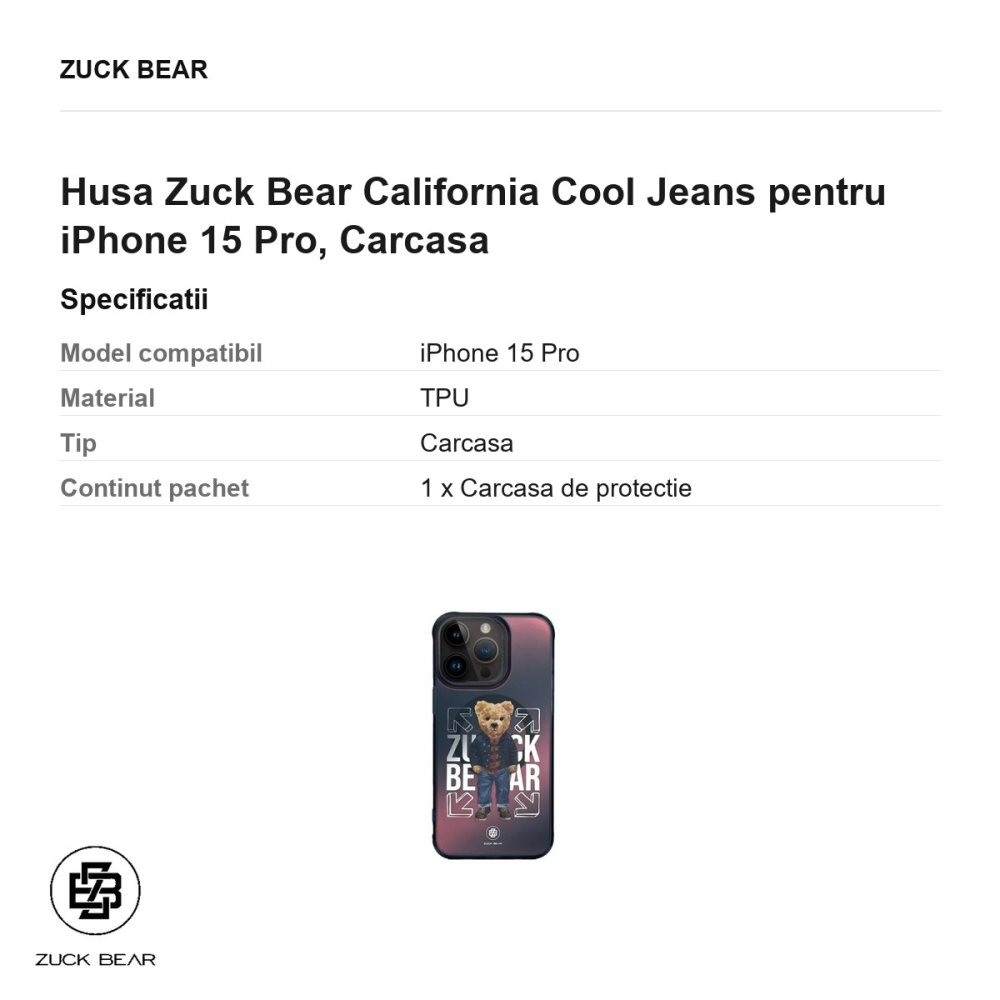 Husa Zuck Bear California Cool Jeans pentru iPhone 15 Pro, Carcasa [3]