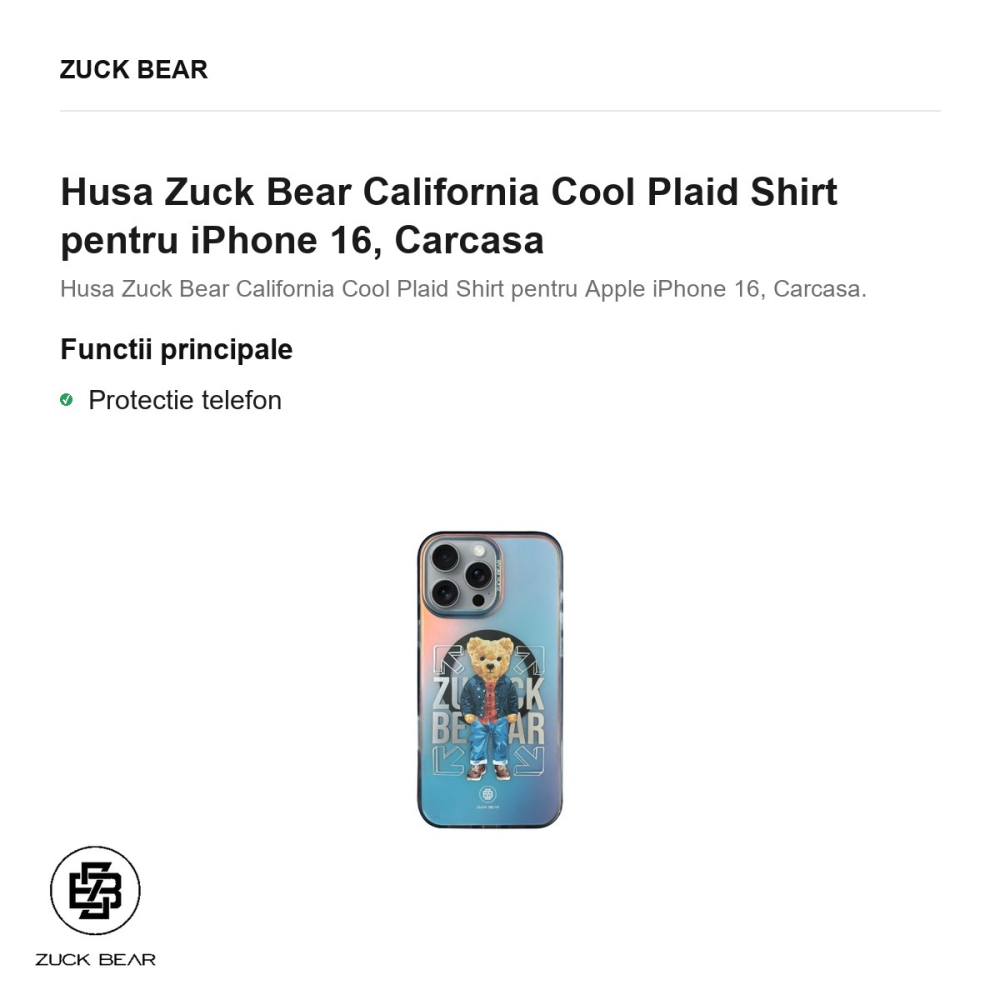 Husa Zuck Bear California Cool Plaid Shirt pentru iPhone 16, Carcasa [2]