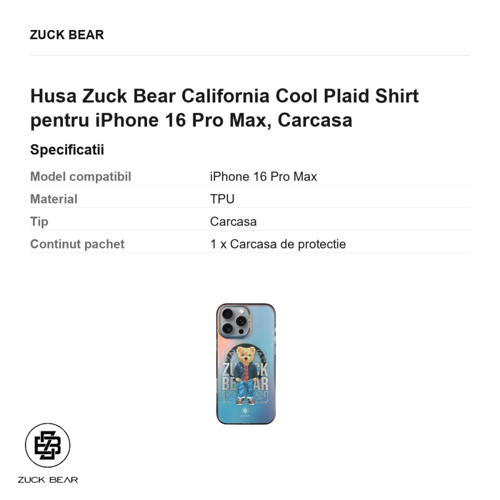 Husa Zuck Bear California Cool Plaid Shirt pentru iPhone 16 Pro Max, Carcasa [3]