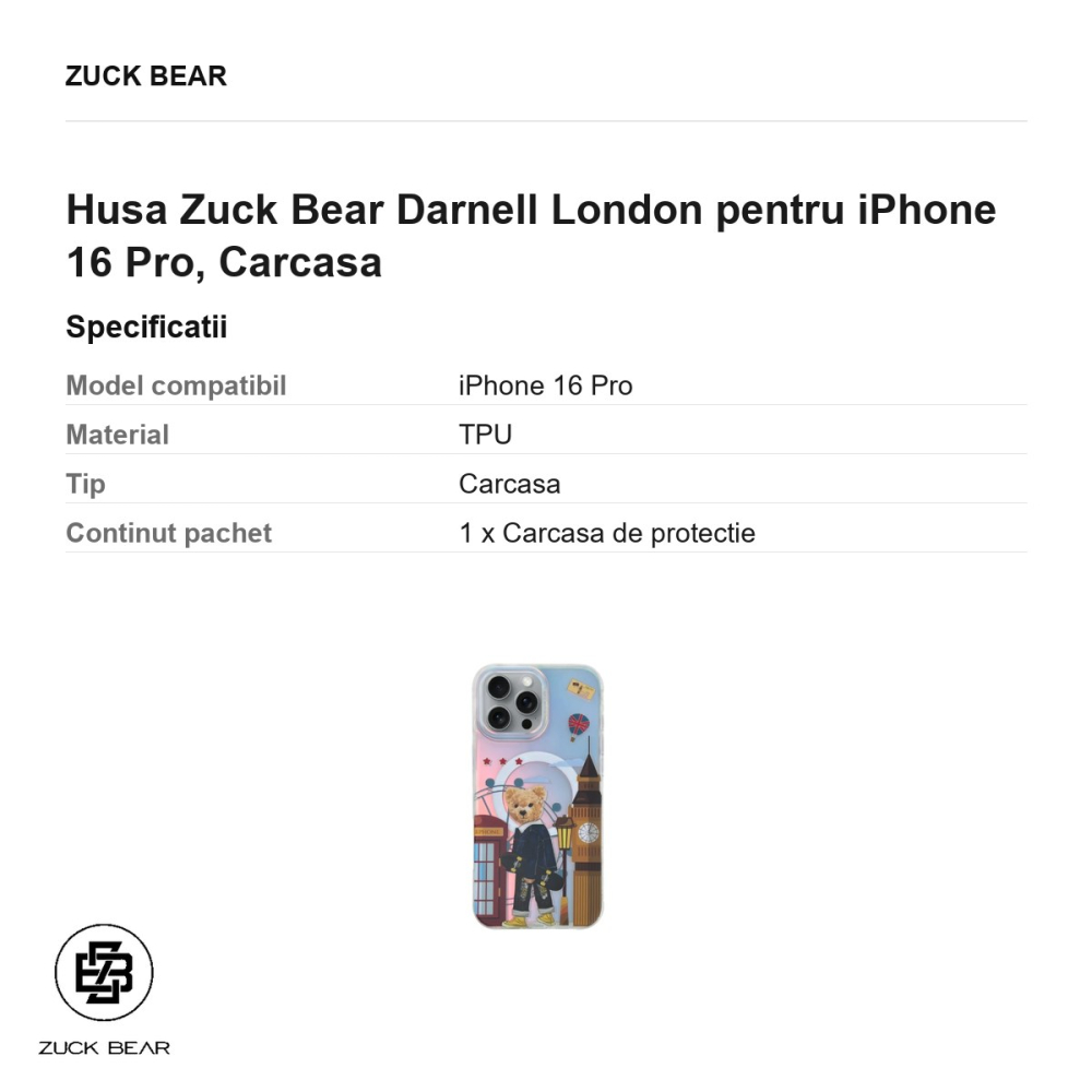 Husa Zuck Bear Darnell London pentru iPhone 16 Pro, Carcasa [3]
