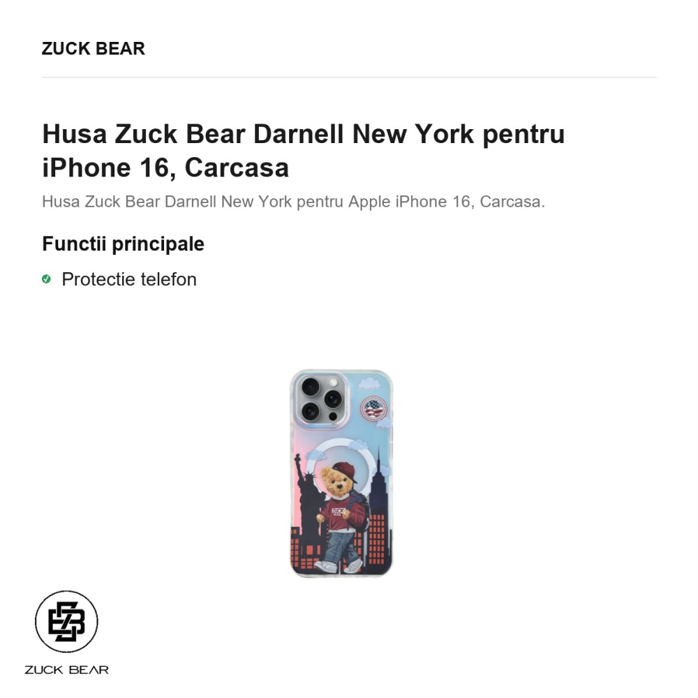 Husa Zuck Bear Darnell New York pentru iPhone 16, Carcasa [2]
