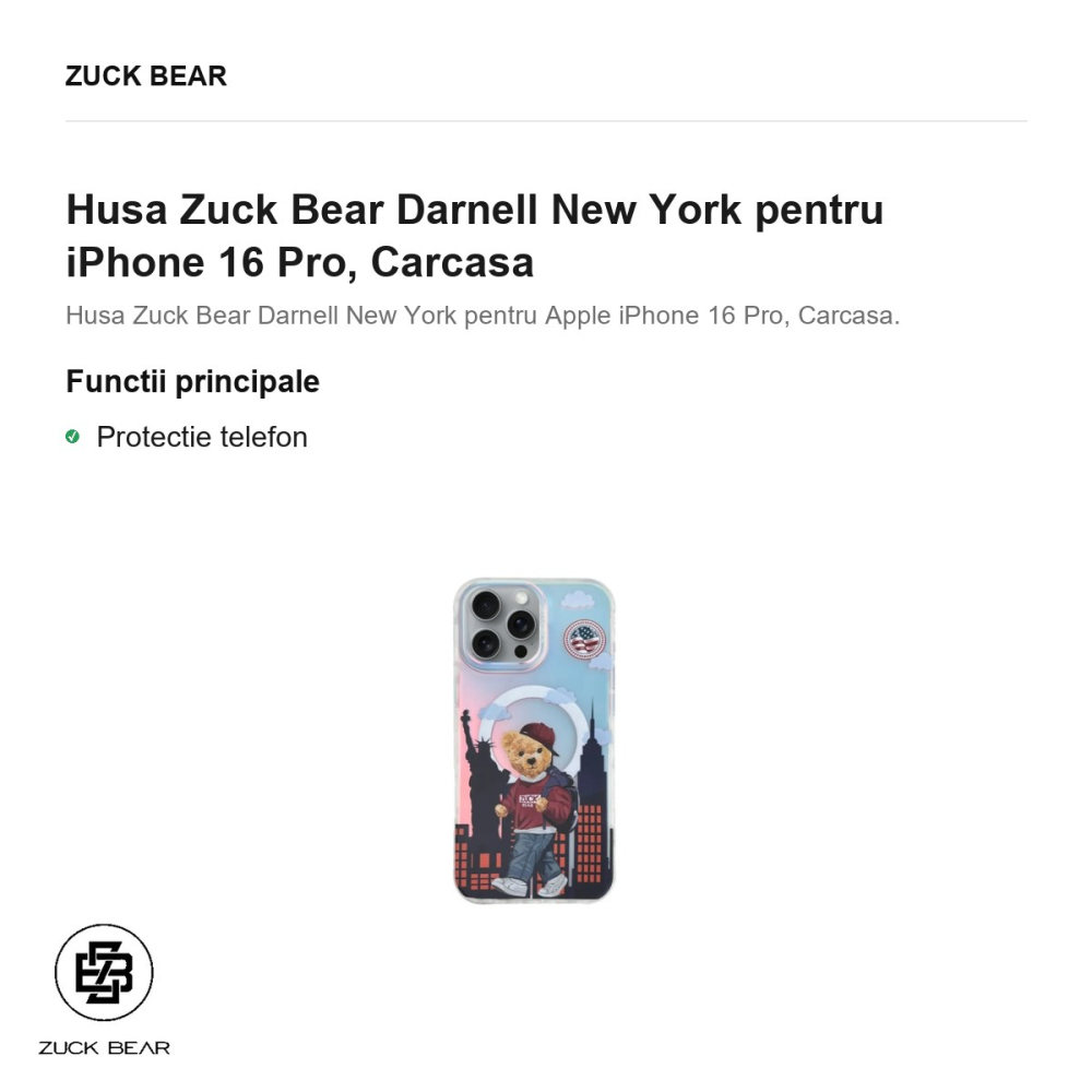Husa Zuck Bear Darnell New York pentru iPhone 16 Pro, Carcasa [2]