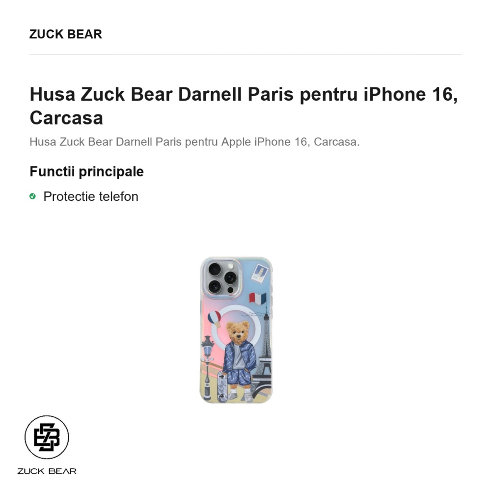 Husa Zuck Bear Darnell Paris pentru iPhone 16, Carcasa [2]