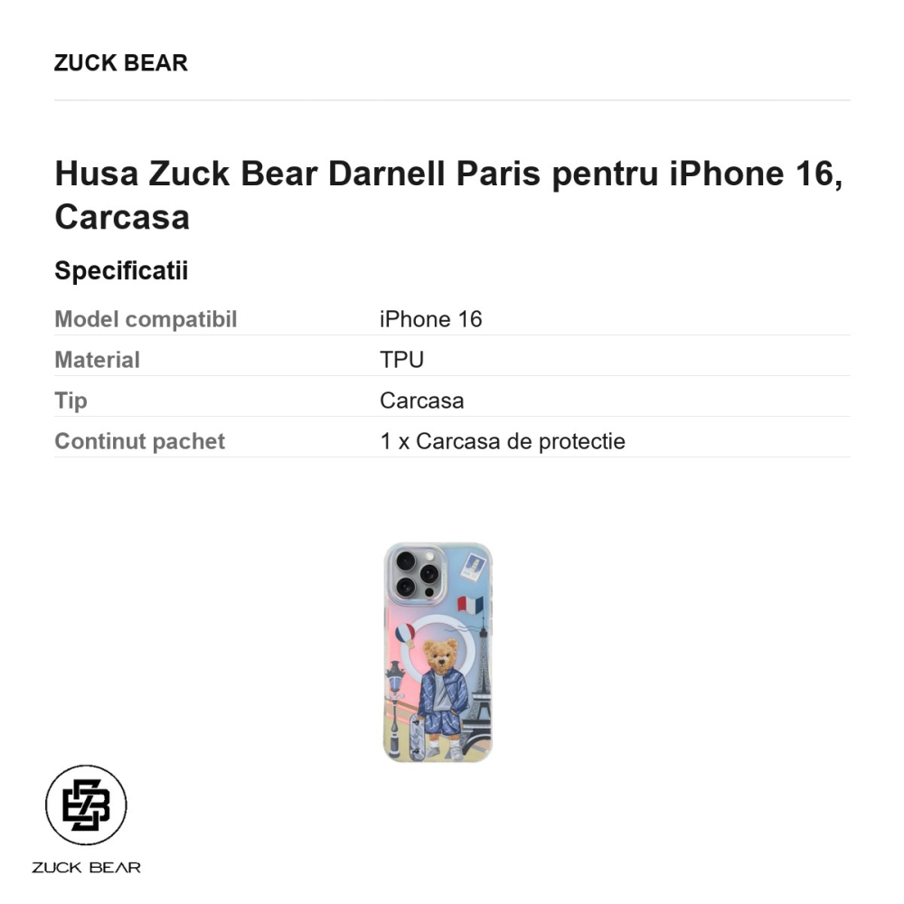 Husa Zuck Bear Darnell Paris pentru iPhone 16, Carcasa [3]