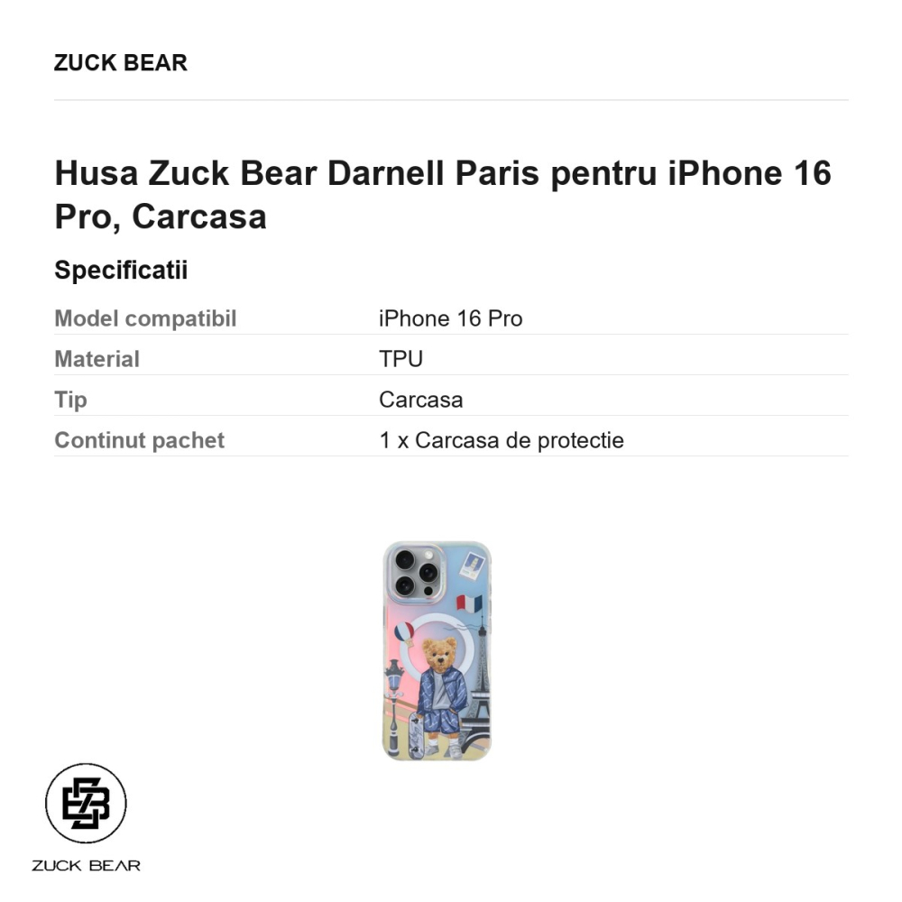 Husa Zuck Bear Darnell Paris pentru iPhone 16 Pro, Carcasa [3]