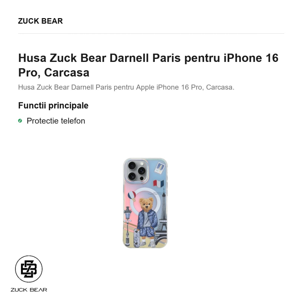 Husa Zuck Bear Darnell Paris pentru iPhone 16 Pro, Carcasa [2]
