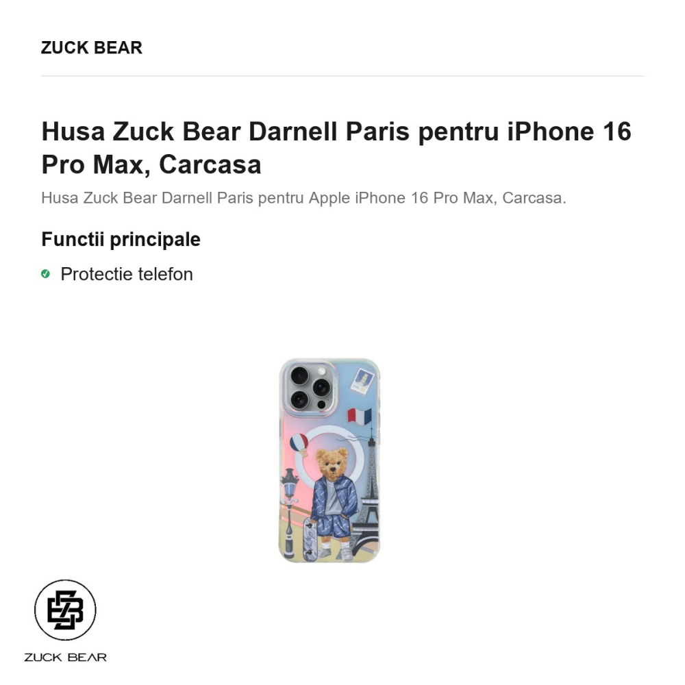 Husa Zuck Bear Darnell Paris pentru iPhone 16 Pro Max, Carcasa [2]