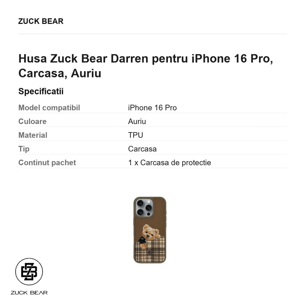 Husa Zuck Bear Darren pentru iPhone 16 Pro, Carcasa, Auriu [3]