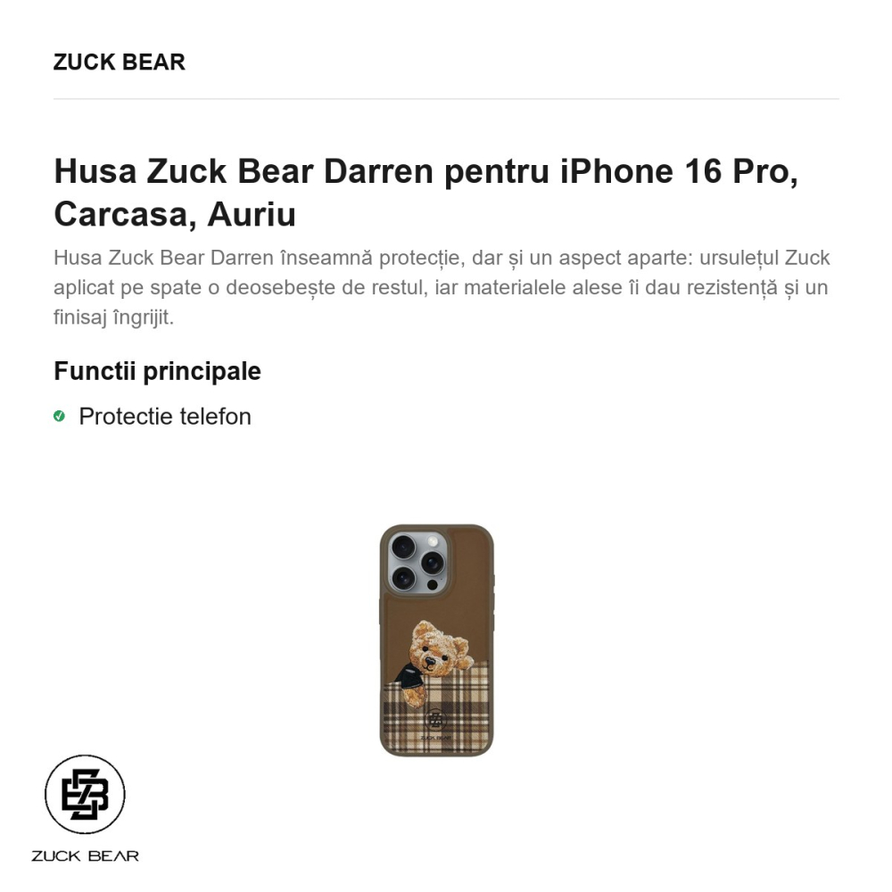 Husa Zuck Bear Darren pentru iPhone 16 Pro, Carcasa, Auriu [2]