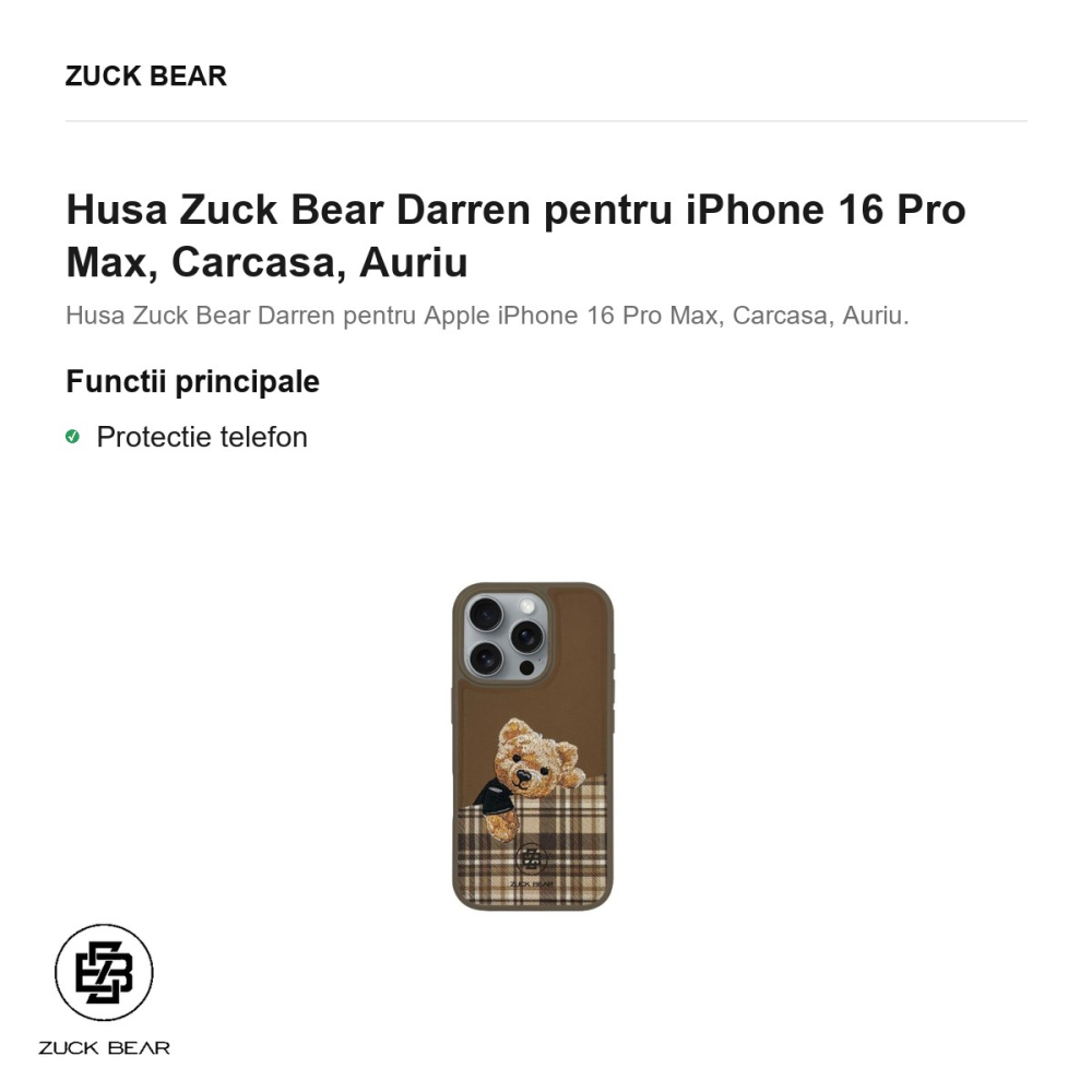 Husa Zuck Bear Darren pentru iPhone 16 Pro Max, Carcasa, Auriu [2]