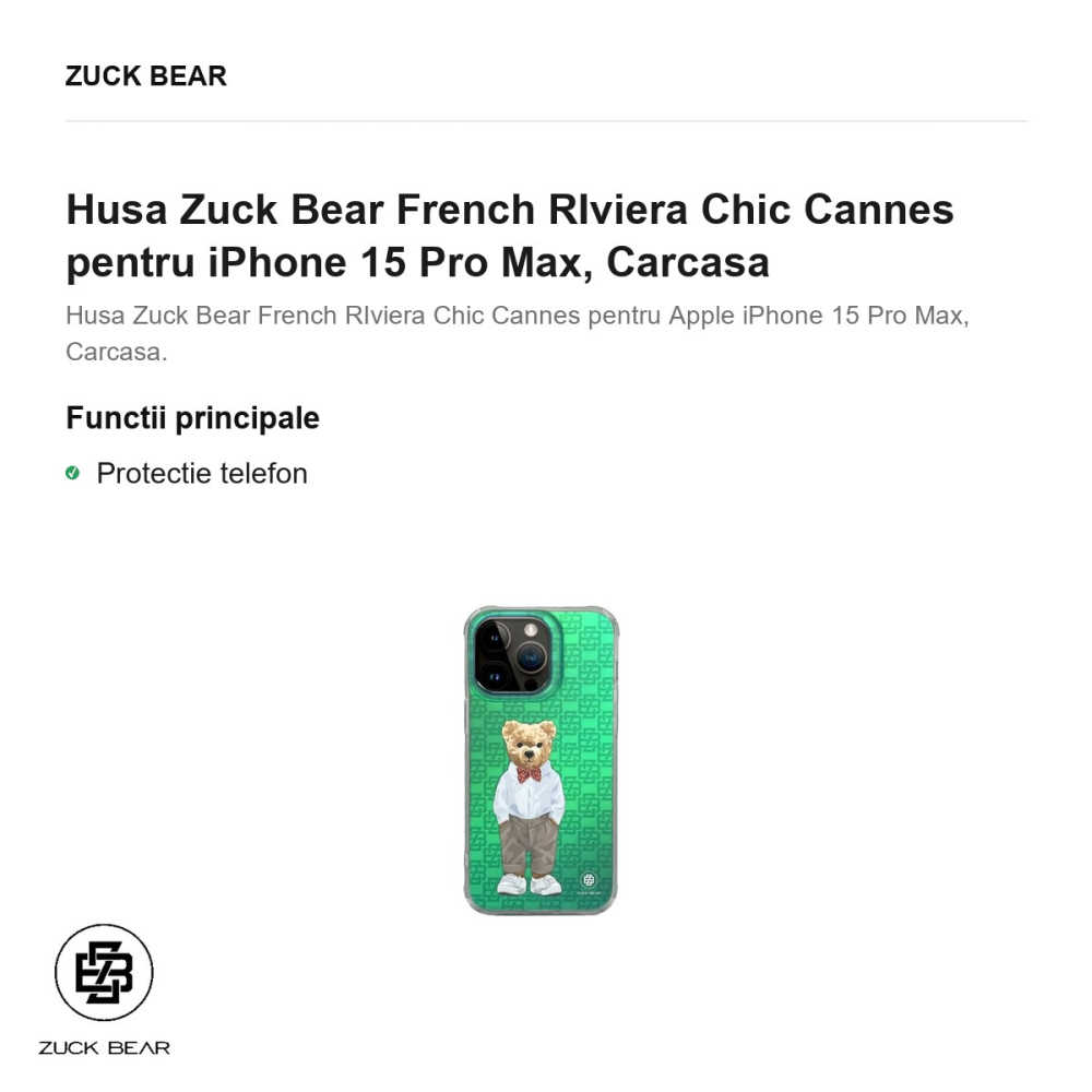 Husa Zuck Bear French RIviera Chic Cannes pentru iPhone 15 Pro Max, Carcasa [2]