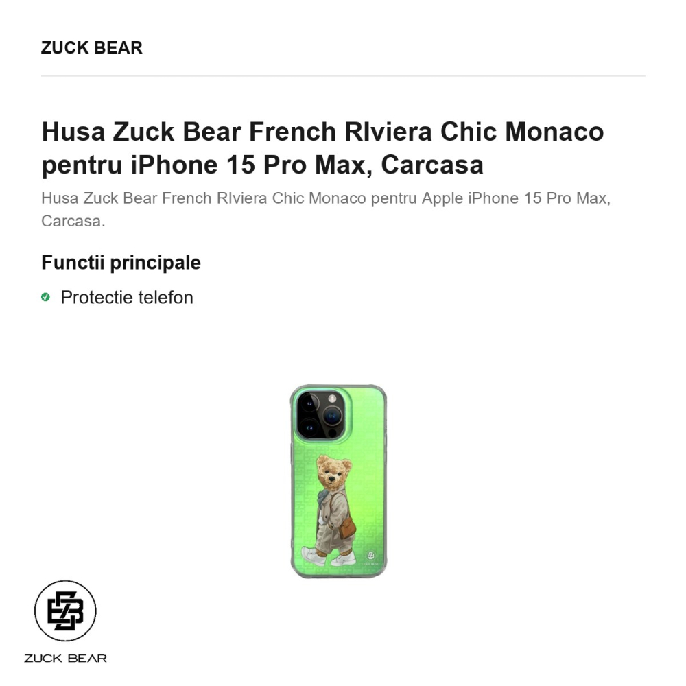 Husa Zuck Bear French RIviera Chic Monaco pentru iPhone 15 Pro Max, Carcasa [2]