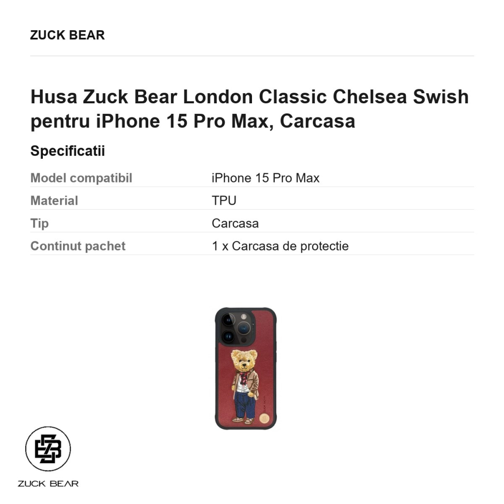 Husa Zuck Bear London Classic Chelsea Swish pentru iPhone 15 Pro Max, Carcasa [3]