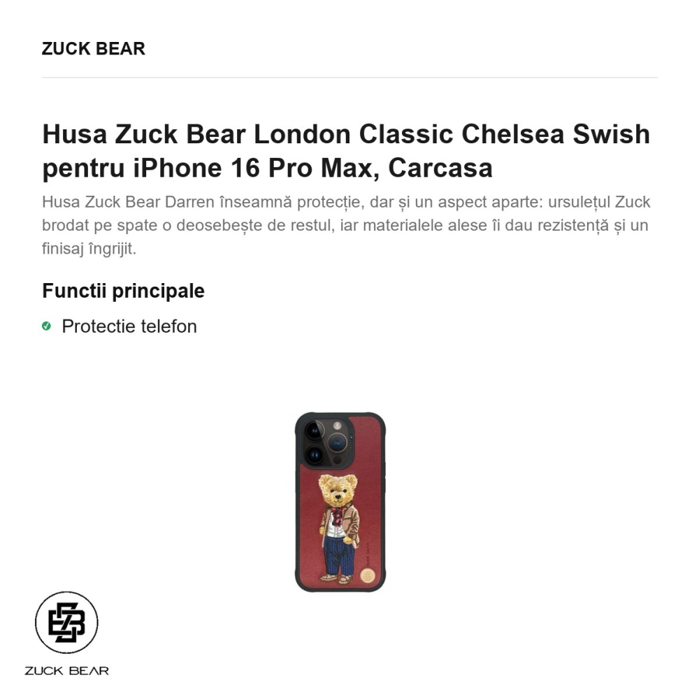 Husa Zuck Bear London Classic Chelsea Swish pentru iPhone 16 Pro Max, Carcasa [2]