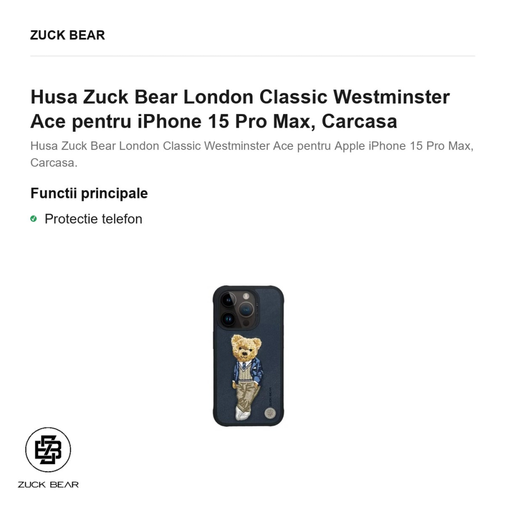 Husa Zuck Bear London Classic Westminster Ace pentru iPhone 15 Pro Max, Carcasa [2]