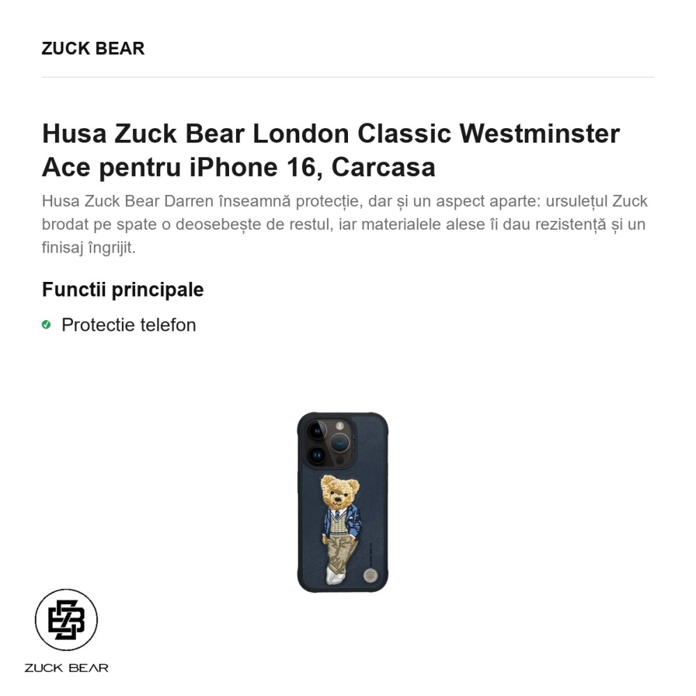 Husa Zuck Bear London Classic Westminster Ace pentru iPhone 16, Carcasa [2]