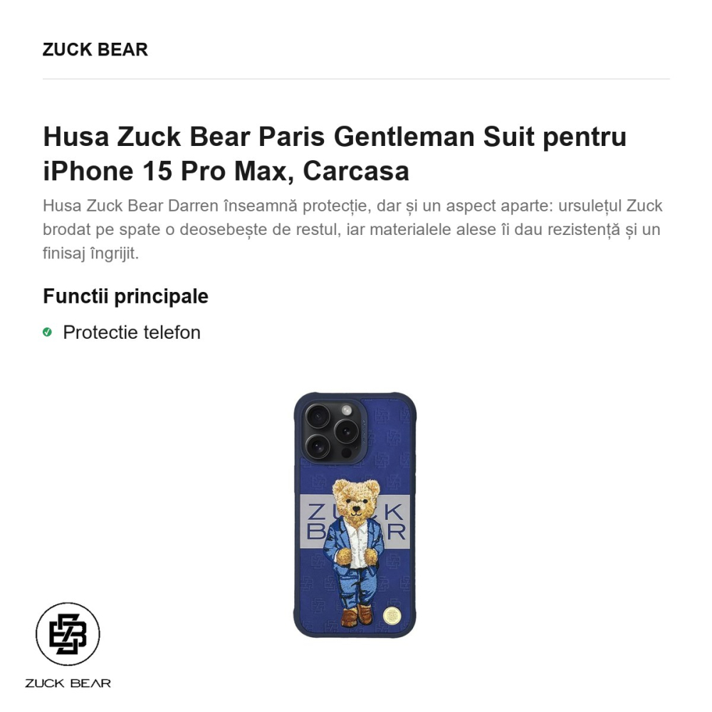 Husa Zuck Bear Paris Gentleman Suit pentru iPhone 15 Pro Max, Carcasa [2]