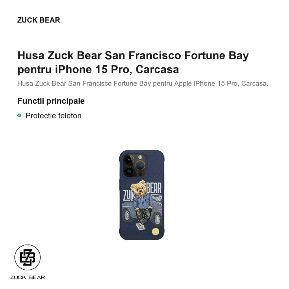 Husa Zuck Bear San Francisco Fortune Bay pentru iPhone 15 Pro, Carcasa [2]
