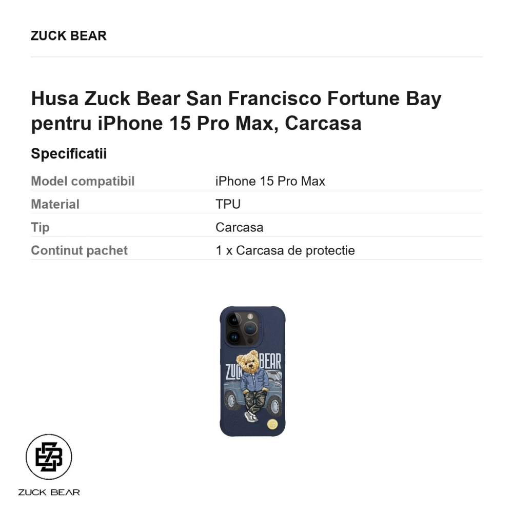 Husa Zuck Bear San Francisco Fortune Bay pentru iPhone 15 Pro Max, Carcasa [3]