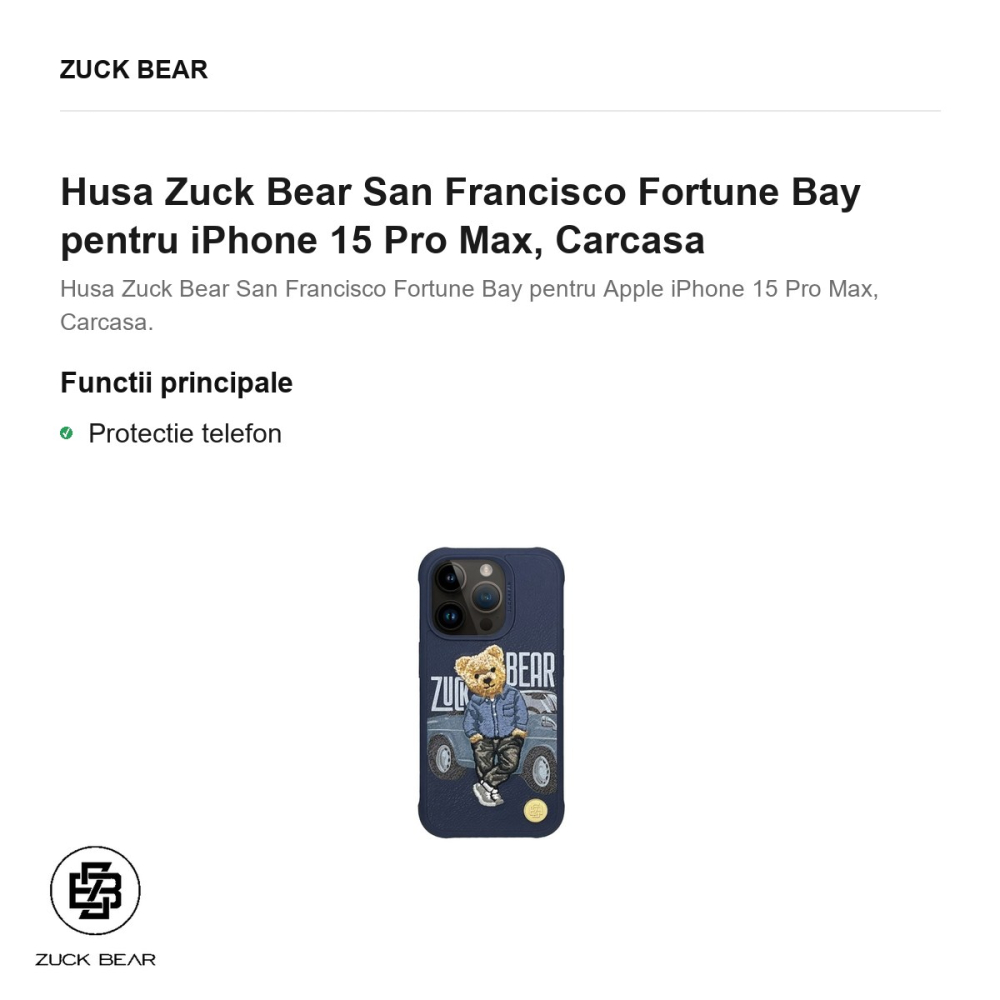 Husa Zuck Bear San Francisco Fortune Bay pentru iPhone 15 Pro Max, Carcasa [2]