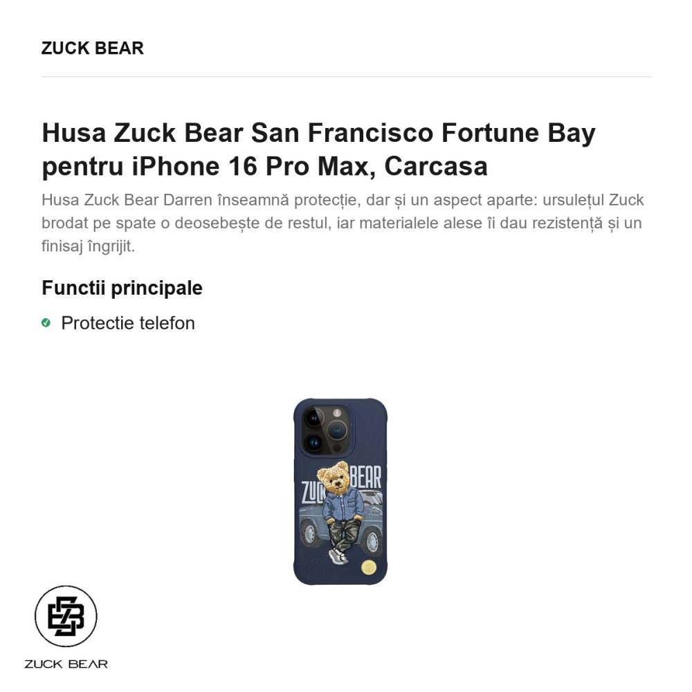 Husa Zuck Bear San Francisco Fortune Bay pentru iPhone 16 Pro Max, Carcasa [2]