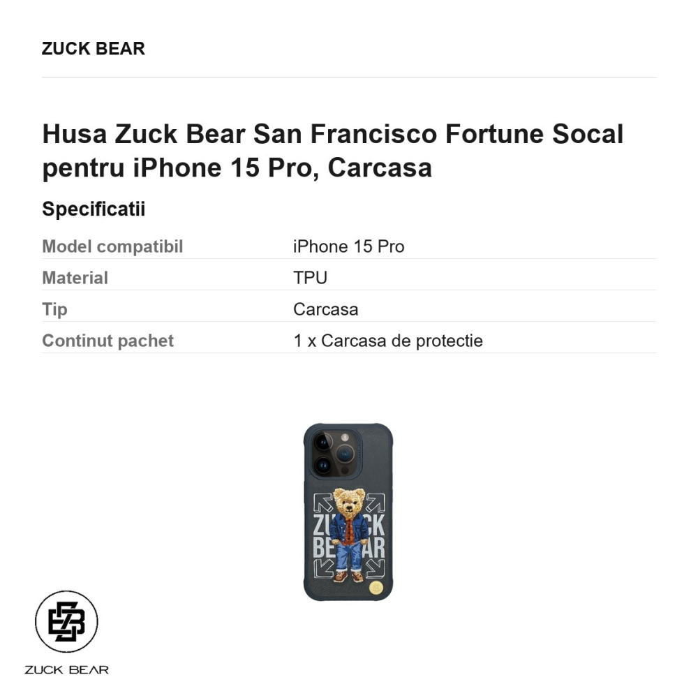 Husa Zuck Bear San Francisco Fortune Socal pentru iPhone 15 Pro, Carcasa [3]