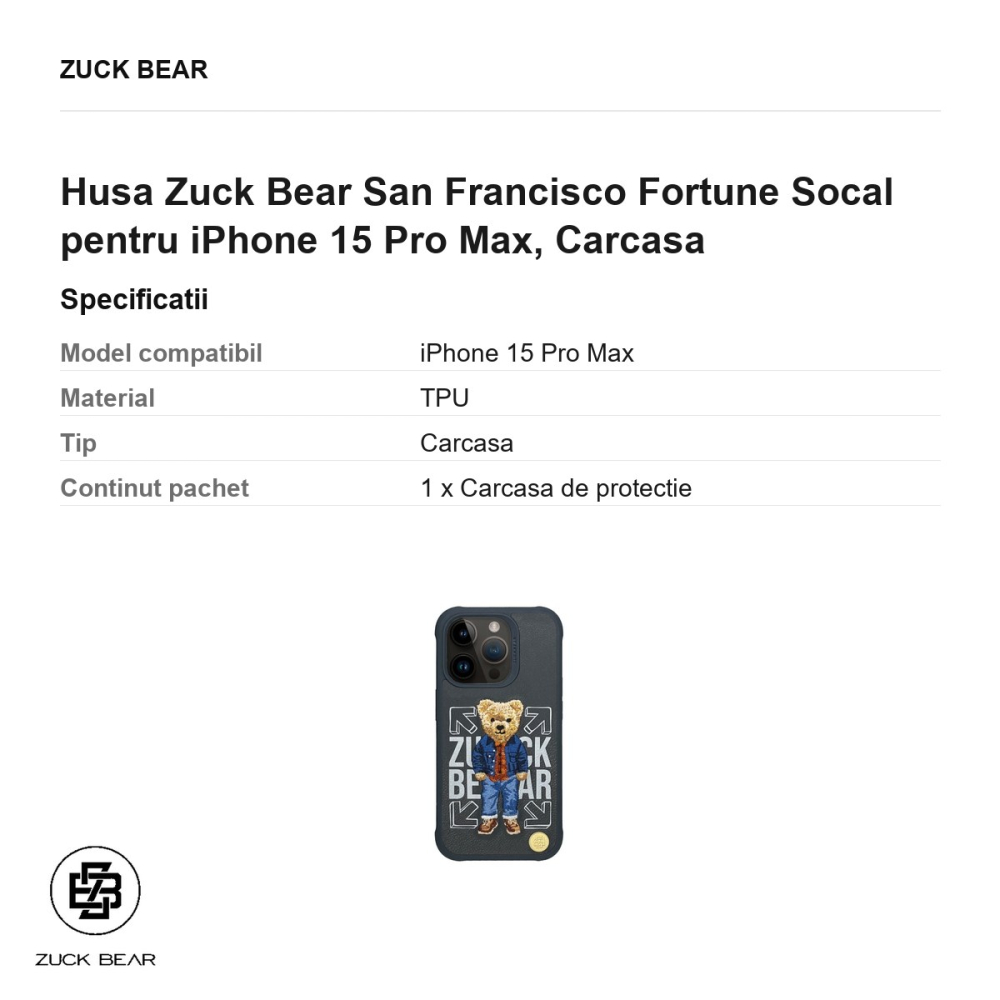 Husa Zuck Bear San Francisco Fortune Socal pentru iPhone 15 Pro Max, Carcasa [3]