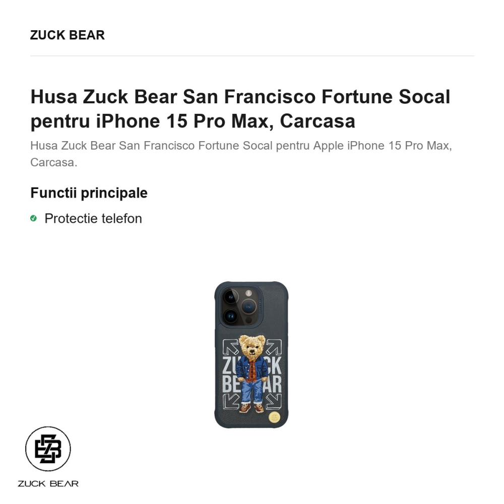 Husa Zuck Bear San Francisco Fortune Socal pentru iPhone 15 Pro Max, Carcasa [2]