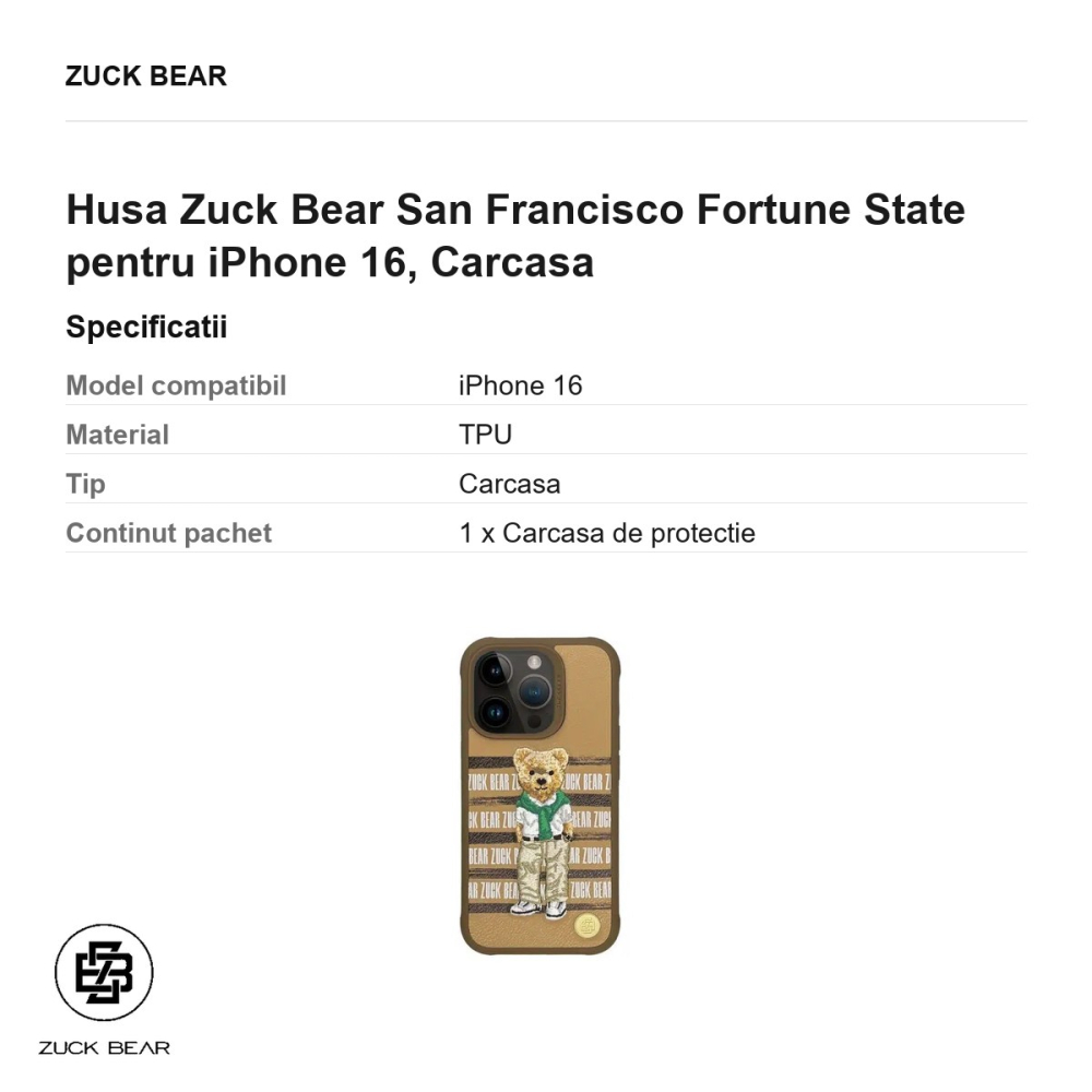 Husa Zuck Bear San Francisco Fortune State pentru iPhone 16, Carcasa [3]