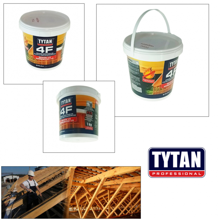 Impregnant ignifug pentru lemn 4F, 1kg, Tytan Professional 0094, tip cristale, anti-foc, insecte, ciuperci, mucegai, rosu [3]