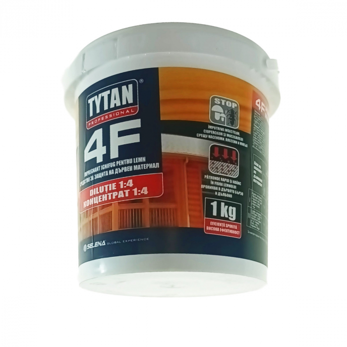 Impregnant ignifug pentru lemn 4F, 1kg, Tytan Professional 0094, tip cristale, anti-foc, insecte, ciuperci, mucegai, rosu [2]