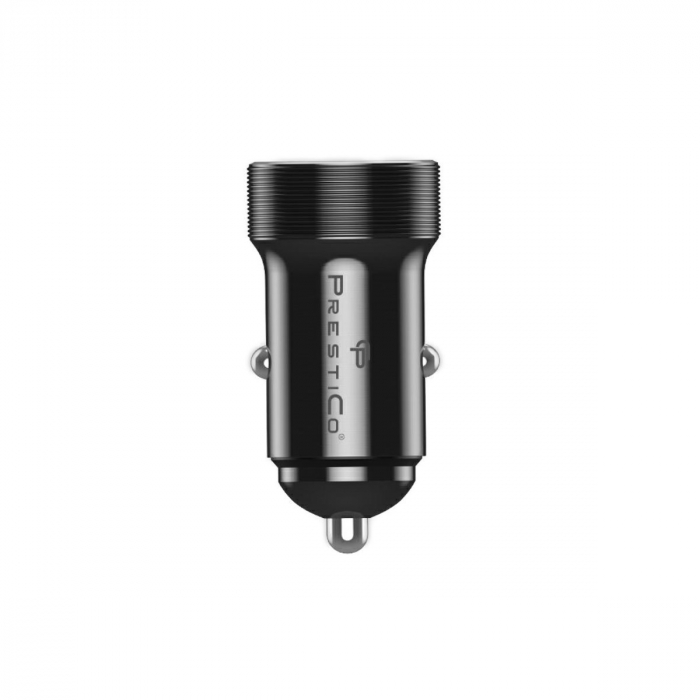Incarcator auto 20W PrestiCo K2A, cu 2 porturi, 1x USB-C PD 20W si 1xUSB-A QC3.0, cu protectie, negru [2]
