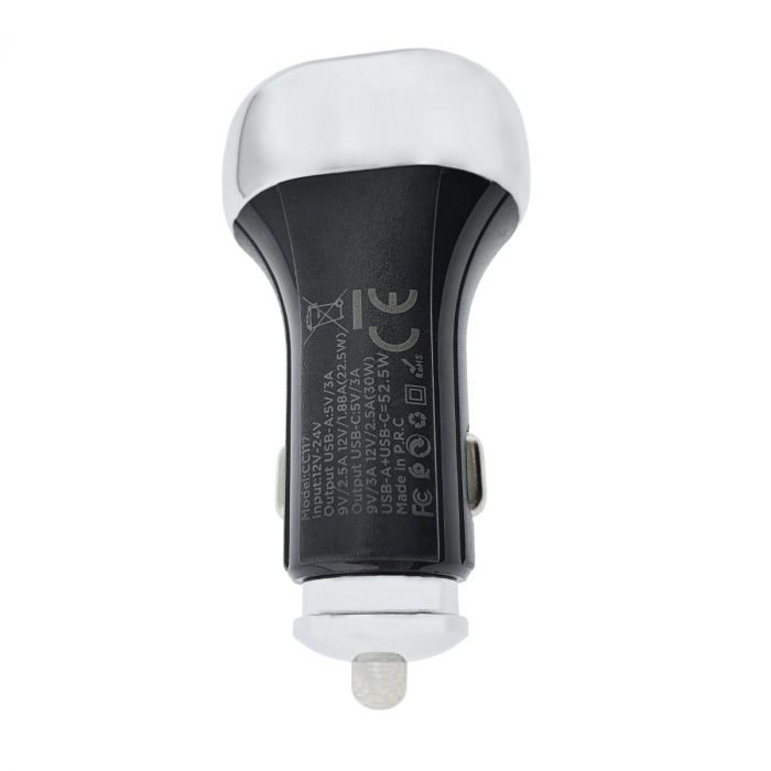 Incarcator auto 52.5W X-START CC117, cu 2 porturi, 1 x USB-C PD 30W, 1 x USB-A QC3.0, cu protectie, negru [4]