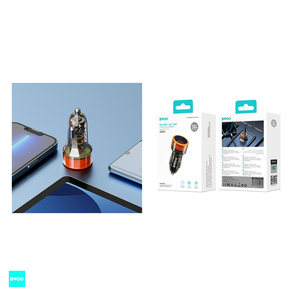 Incarcator auto BWOO, PD 38 W, 1x USB-C, transparent [5]