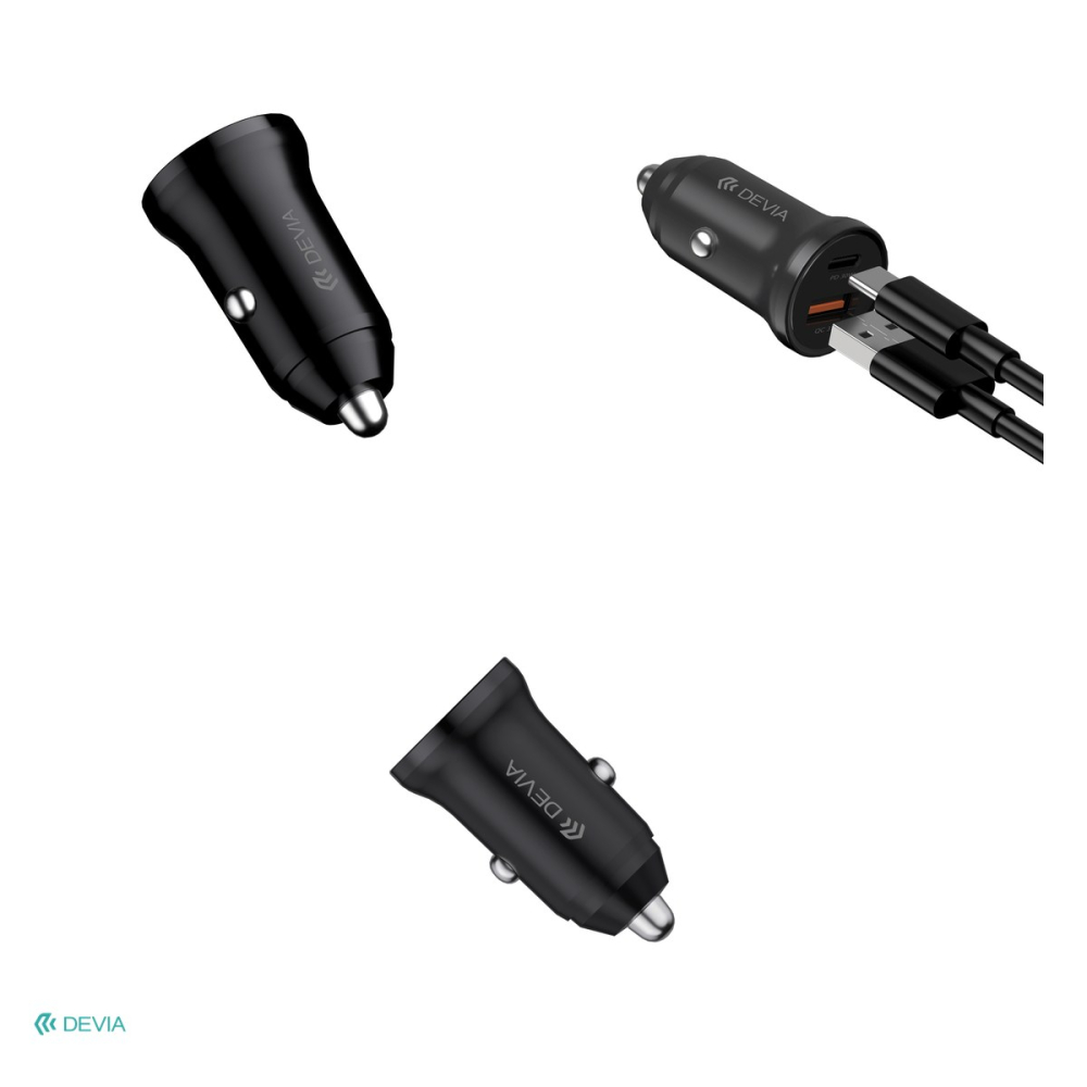 Incarcator auto Devia, PD QC 30 W, 1x USB + 1x USB-C, alb [4]