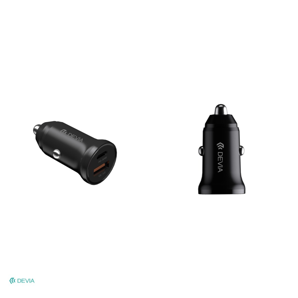 Incarcator auto Devia, PD QC 30 W, 1x USB + 1x USB-C, alb [5]